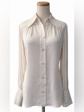 [Michael Kors] Collection 100% Silk Ivory Blouse Side Button Detail Size 2